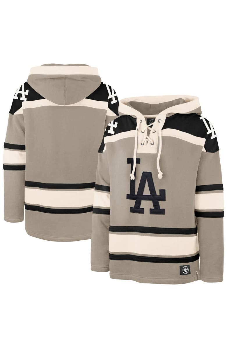 '47 Men's '47 Khaki Los Angeles Dodgers Superior Lacer Pullover Hoodie, Alternate, color,