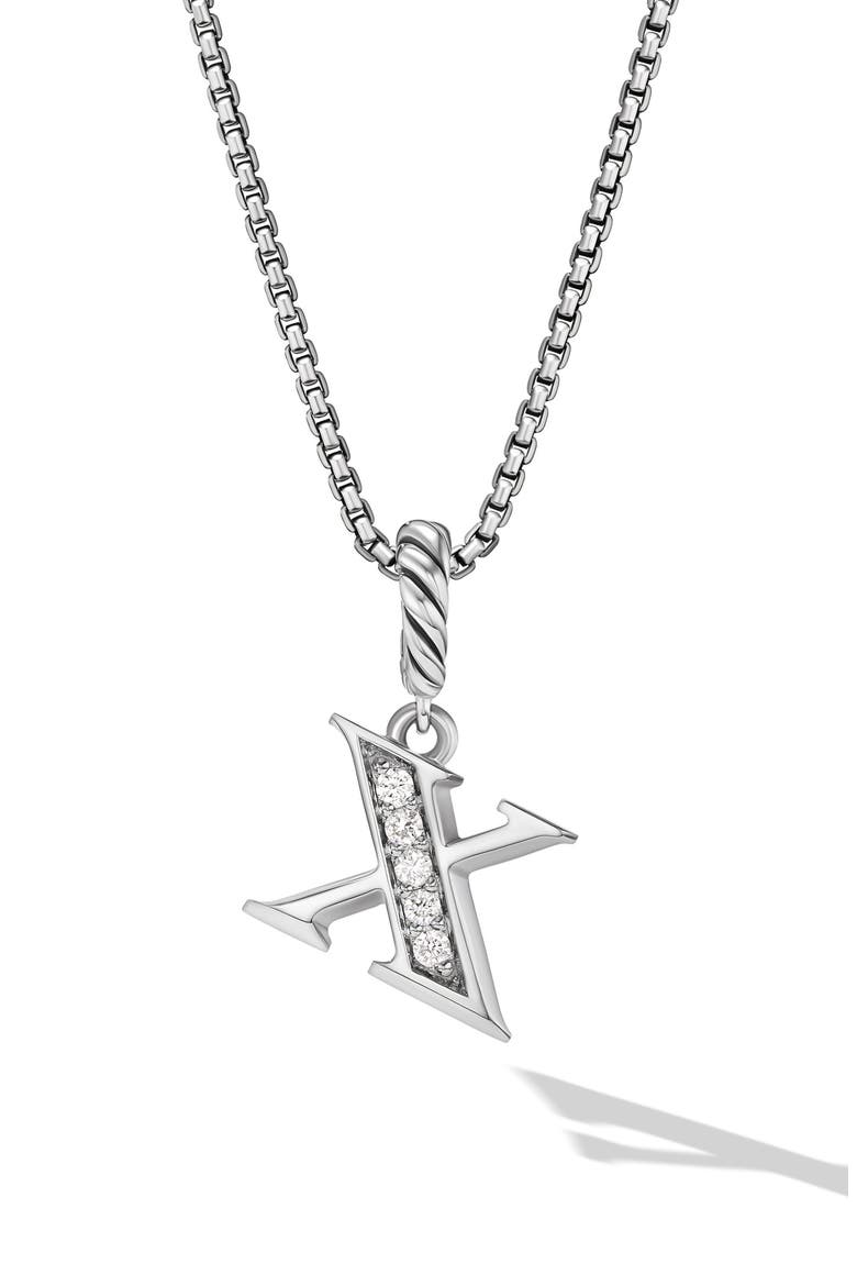 Pavé Initial Pendant Necklace in Sterling Silver with Diamond, Main, color, STERLING SILVER - X