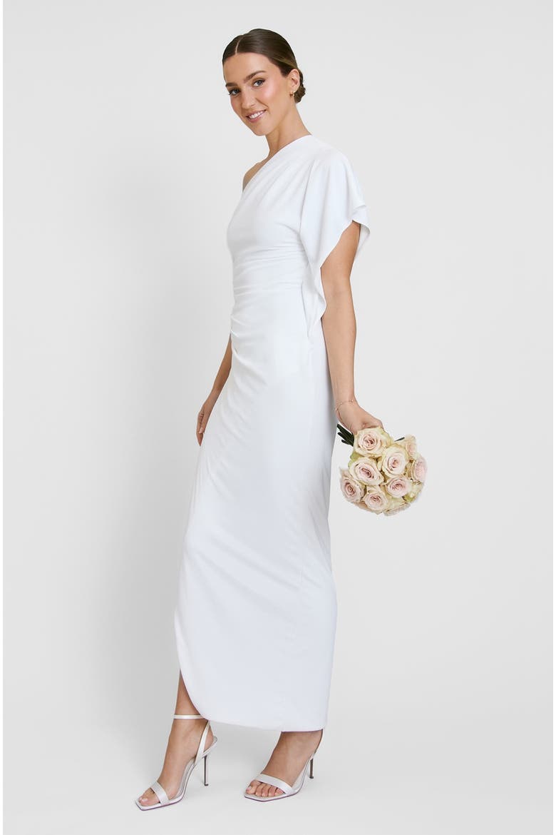 Asymmetric Drape Stretch Occasion Dress, Alternate, color, White