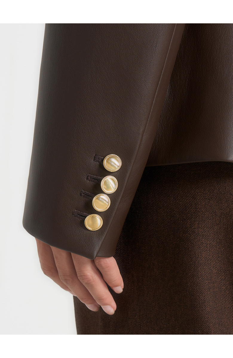 Manière De Voir Ina Leather Cinched Waist Kimono Blazer, Alternate, color, Brown