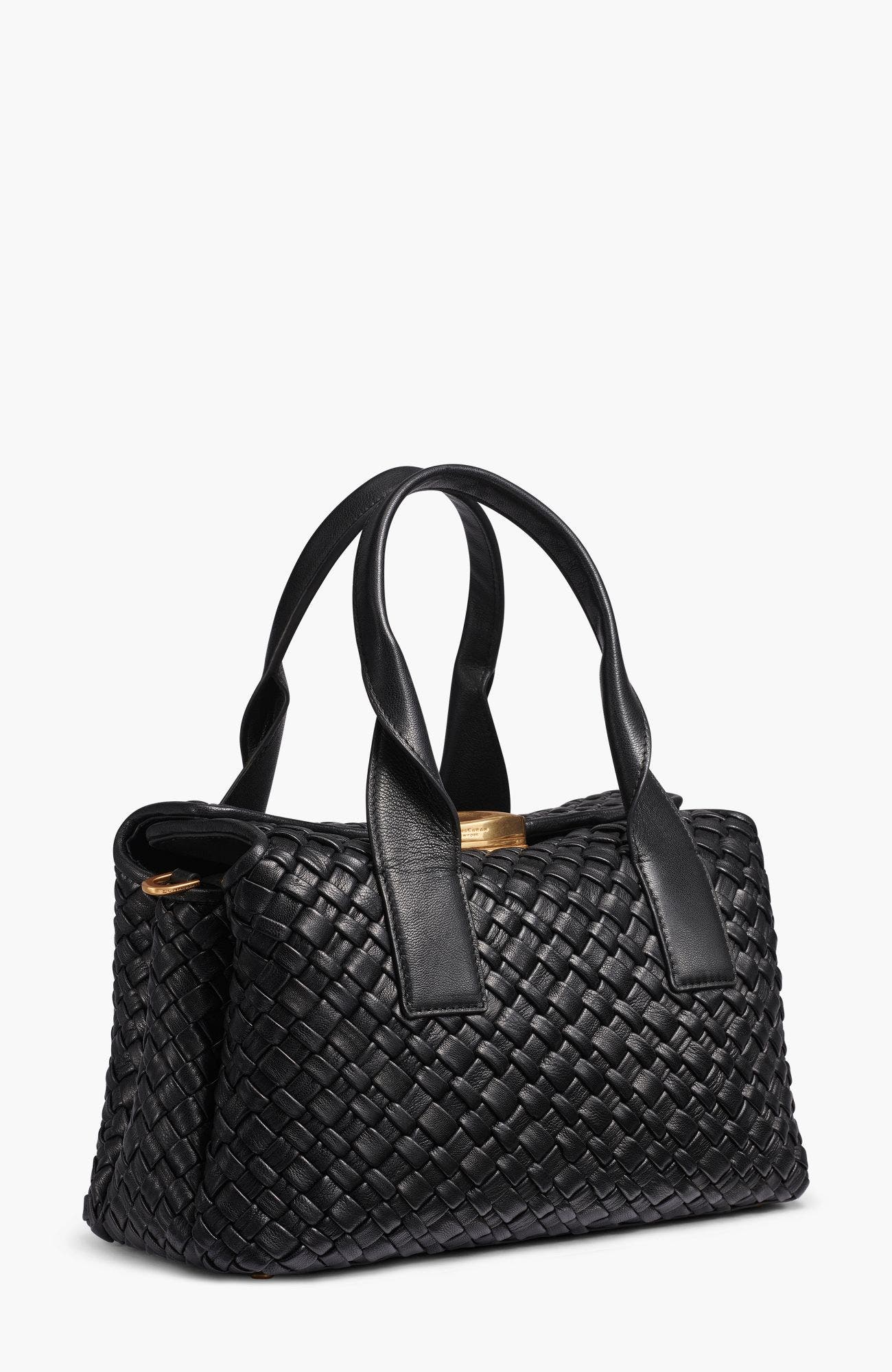 Amagansett Woven Leather Satchel, Alternate, color, Blk/Gold
