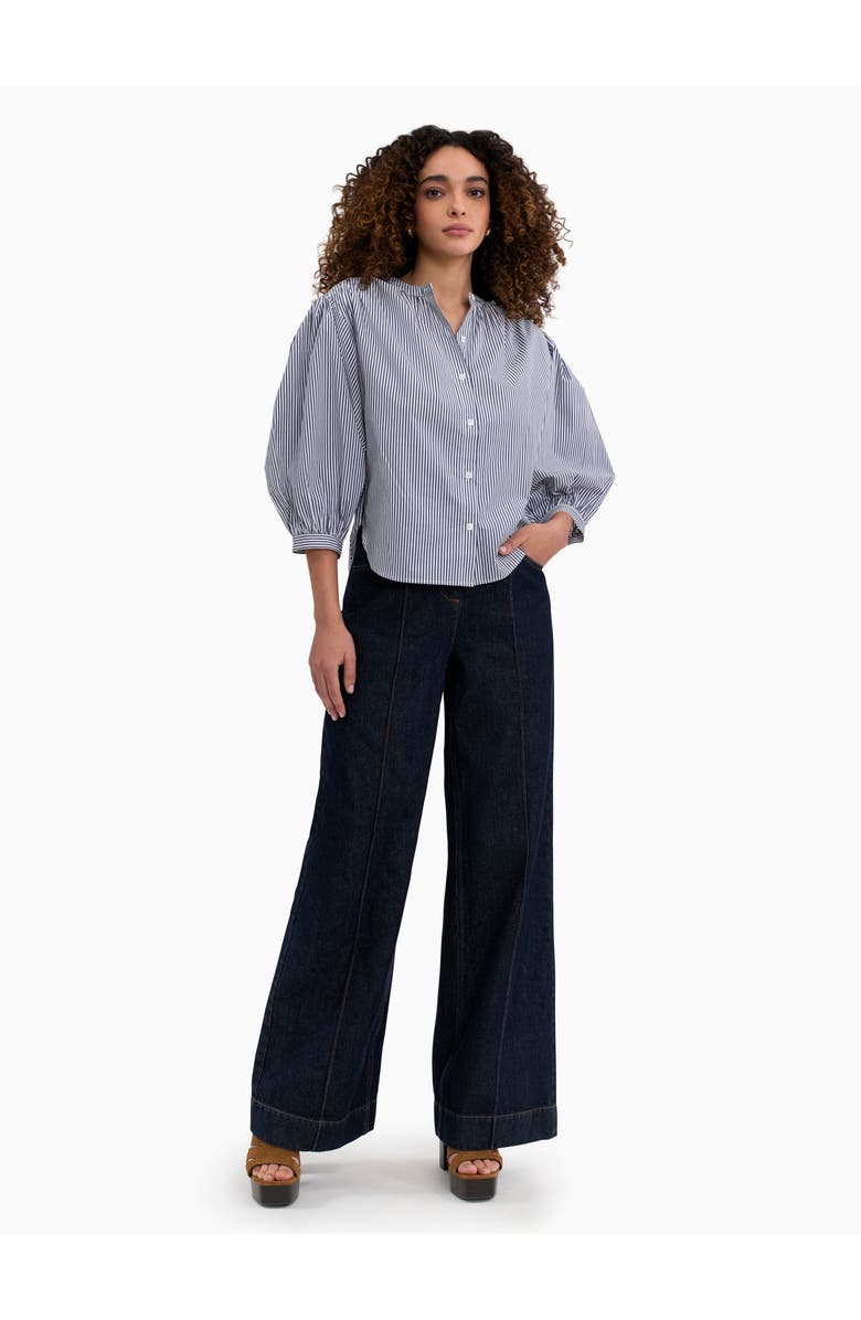 Rebecca Taylor Joselene Poplin Blouse, Main, color, Navy Stripe
