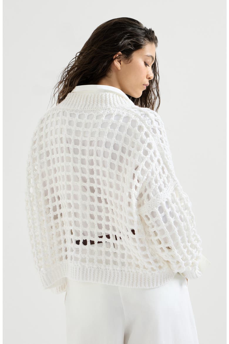 Jute and cotton net cardigan, Alternate, color, White