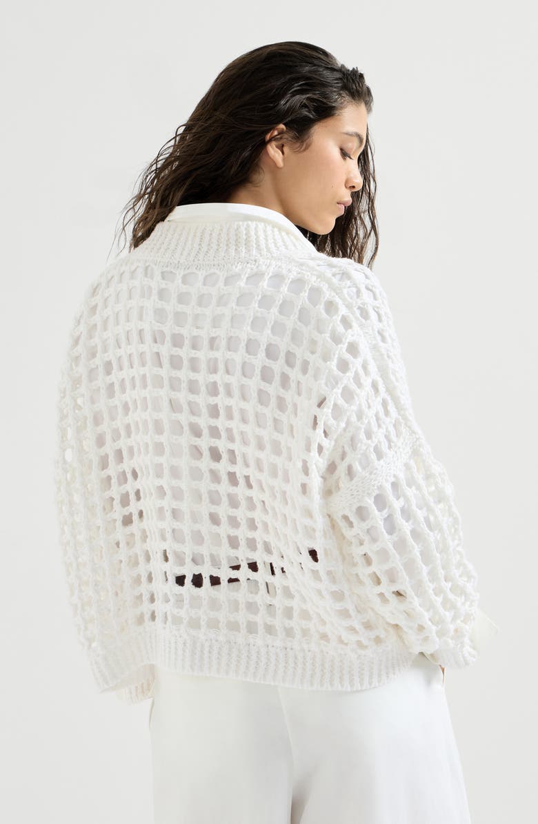 Brunello Cucinelli Jute and cotton net cardigan, Alternate, color, White