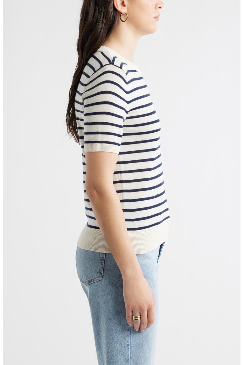 Short Sleeve Merino Wool Blend Sweater Top, Alternate, color, IVORY- NAVY JOSEPHINE STRIPE