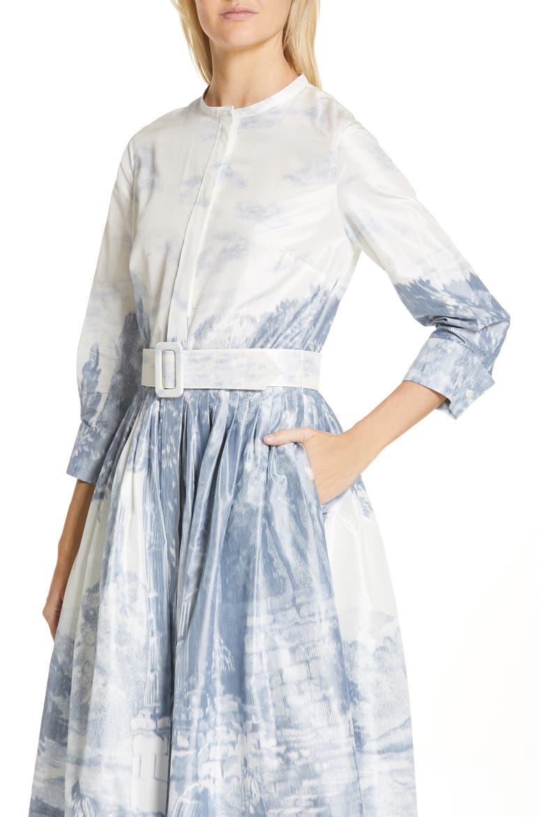 Toile Print Silk Shirtdress, Alternate, color, BLUE/ WHITE