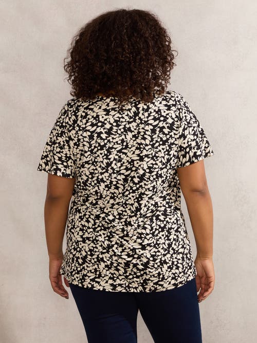 Live Unlimited Floral Print Jersey Pleat Front Top In Black