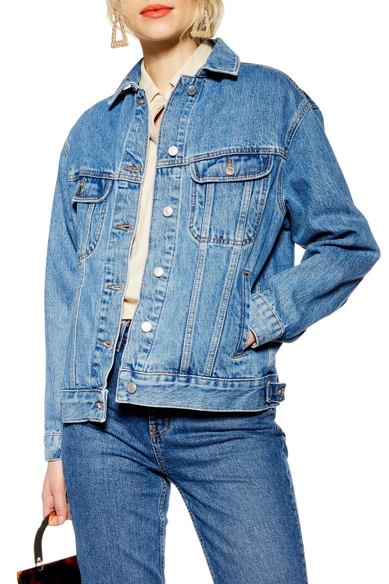 Oversized Denim Jacket, Main, color, MID DENIM