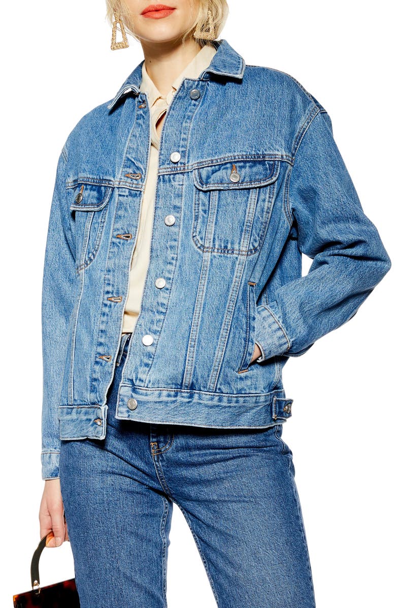 Topshop Oversized Denim Jacket, Main, color, 
