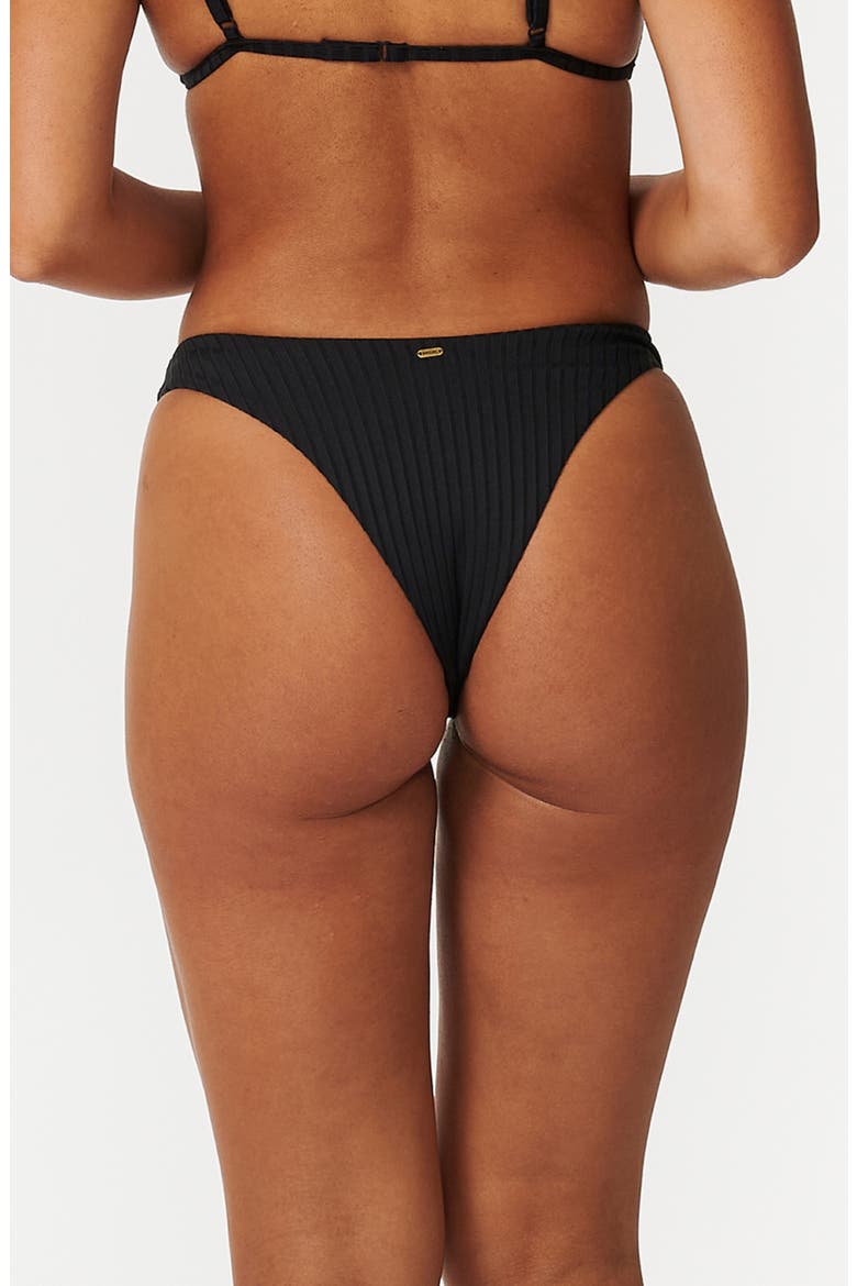 Premium Surf High Leg Rib Bikini Bottoms, Alternate, color, BLACK