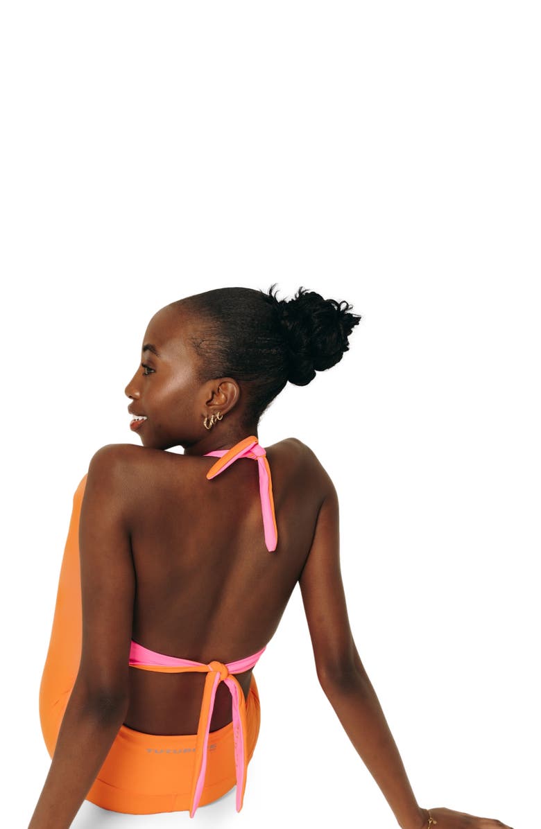 TUTUBLUE Women's Reversible Halter Swim Top - UPF 50+, Alternate, color, Hot Neon Pink