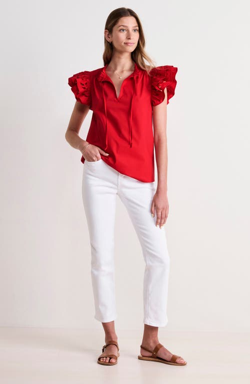 Vineyard Vines Adare Embroidered Eyelet Flutter Sleeve Cotton Top In Red