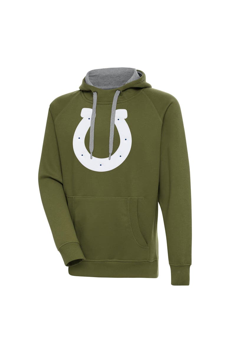 ANTIGUA Men's Antigua  Olive Indianapolis Colts Primary Logo Victory Pullover Hoodie, Alternate, color, 