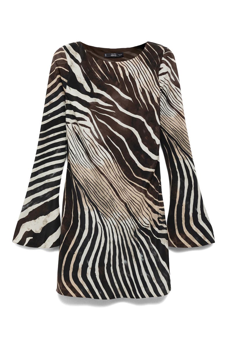 Zebra Print Long Sleeve Dress, Alternate, color, BLACK