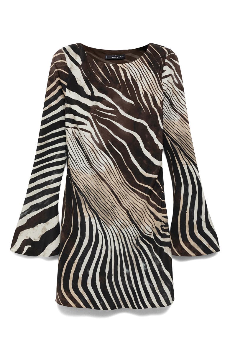 MANGO Zebra Print Long Sleeve Dress, Alternate, color, Black