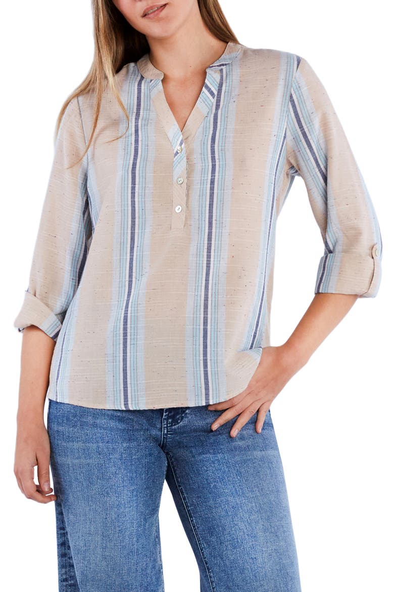 Belize Stripe Roll Tab Sleeve Popover Shirt, Main, color, BLUE MULTI STRIPES