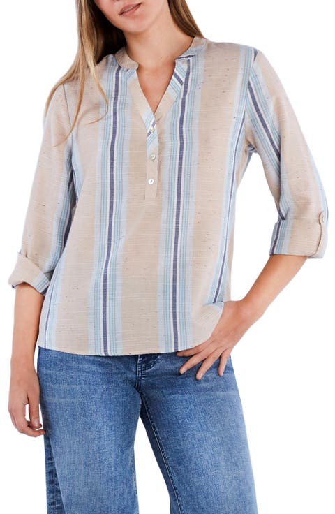 Belize Stripe Roll Tab Sleeve Popover Shirt