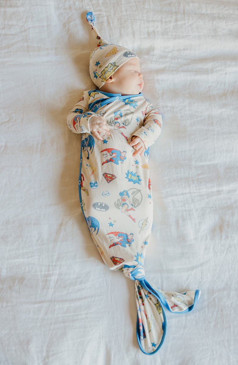 Copper Pearl Justice League Newborn Knotted Gown, Alternate, color, Light Beige