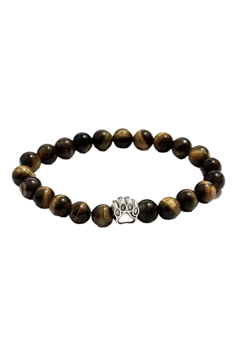PawZee Tiger's Eye Paw Print Charm Bracelet, Main, color, Brown