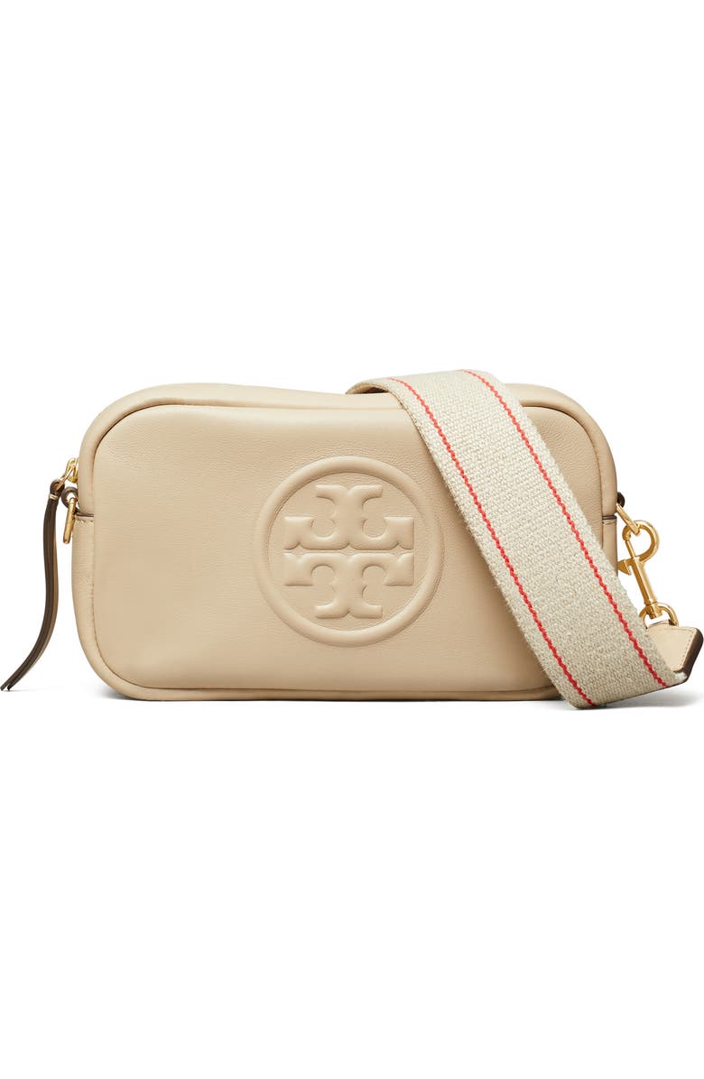 Tory Burch Mini Miller Soft Leather Crossbody Bag, Main, color, Light Stone