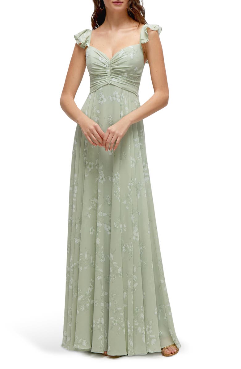 After Six Ruffle Maxi Cocktail Dress, Main, color, Vintage Primrose Sage