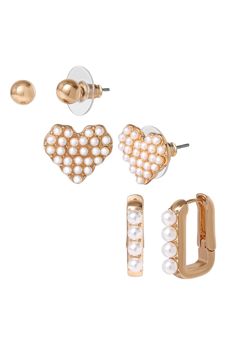 Pearl Stud Earring Set of 3, Alternate, color, Gold