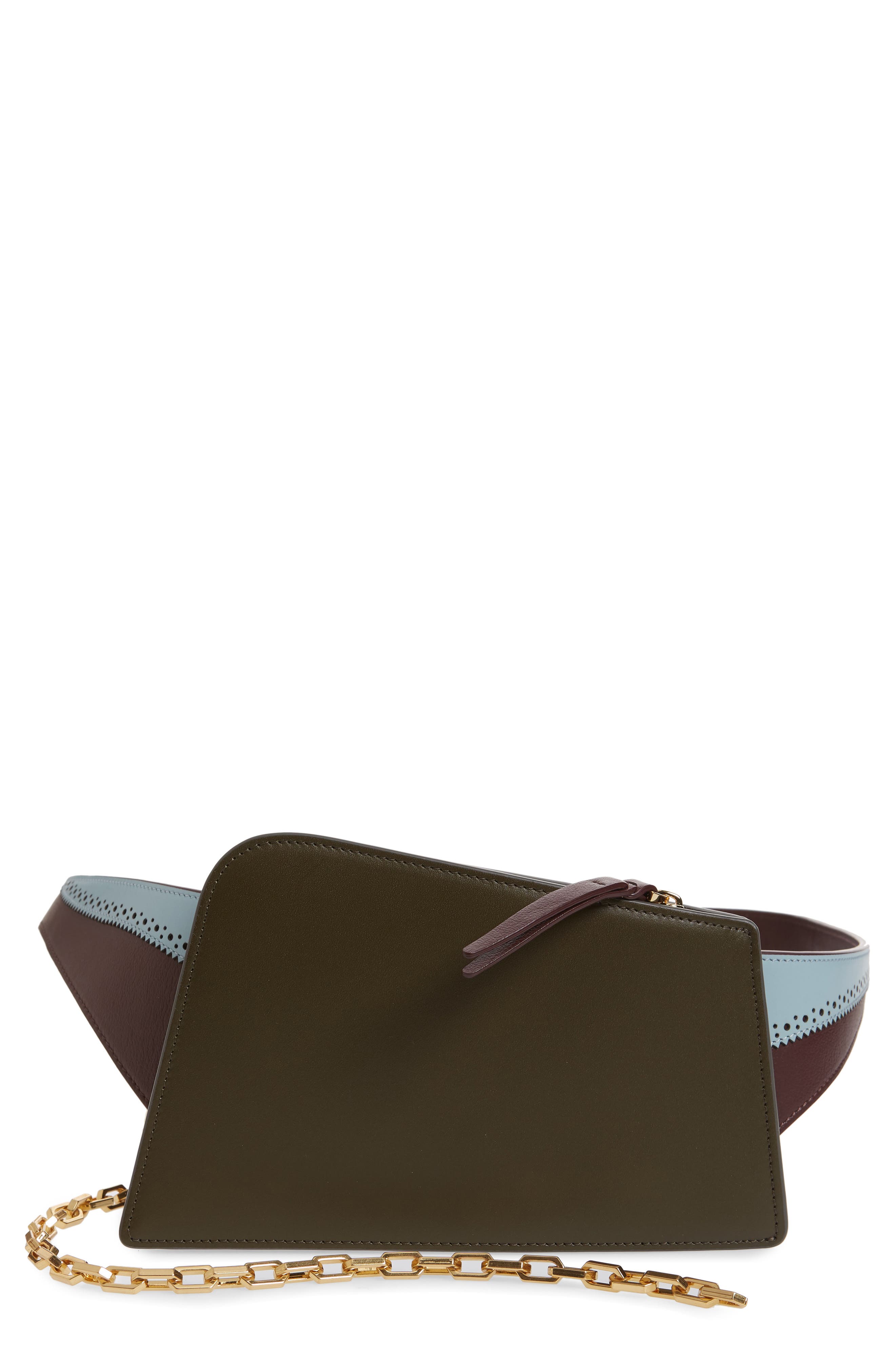 the VOLON Dia Asymmetrical Convertible Leather Belt Bag, Main, color, 