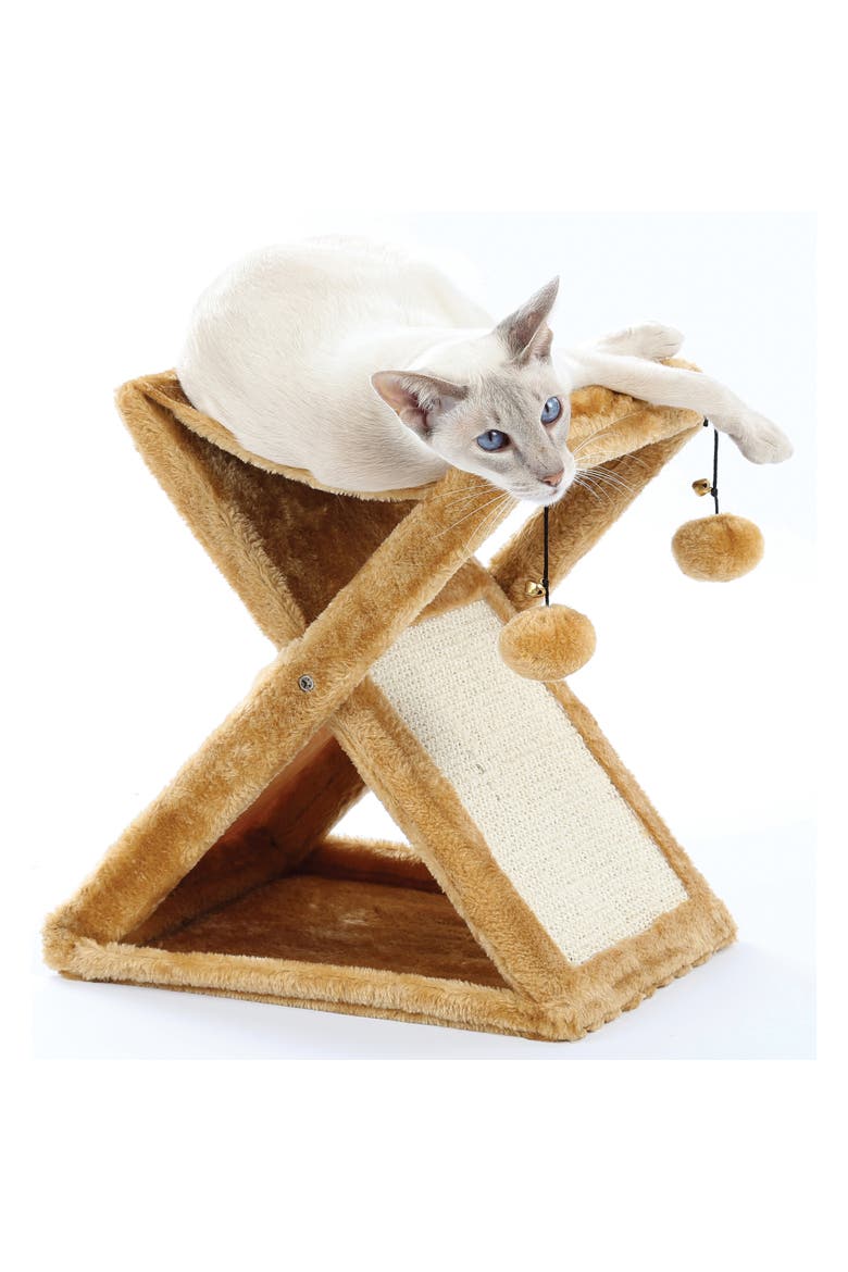 Foldaway Cat Play Tower and Scratching Post, Alternate, color, Multicolored