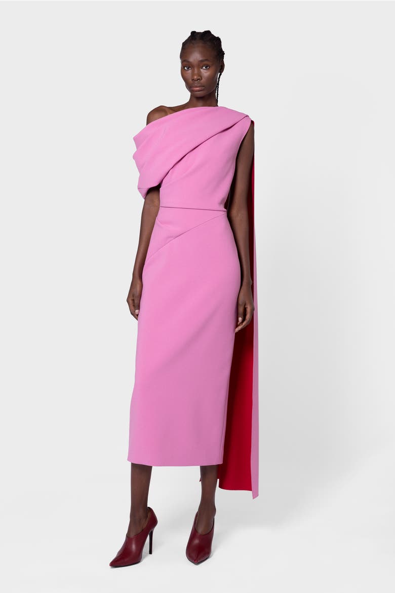 Maite Pink Crepe One Shoulder Midi Dress, Main, color, Orchid / Amaranthus