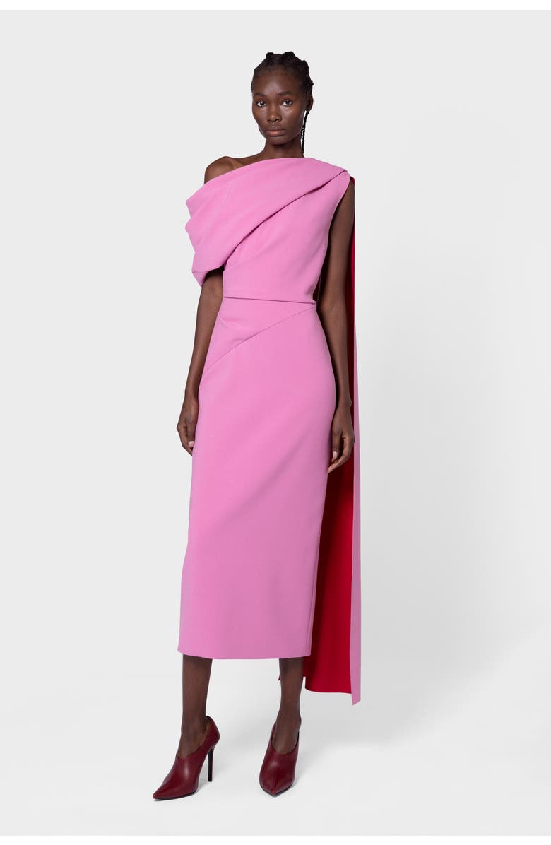 Roksanda Maite Pink Crepe One Shoulder Midi Dress, Main, color, Orchid / Amaranthus