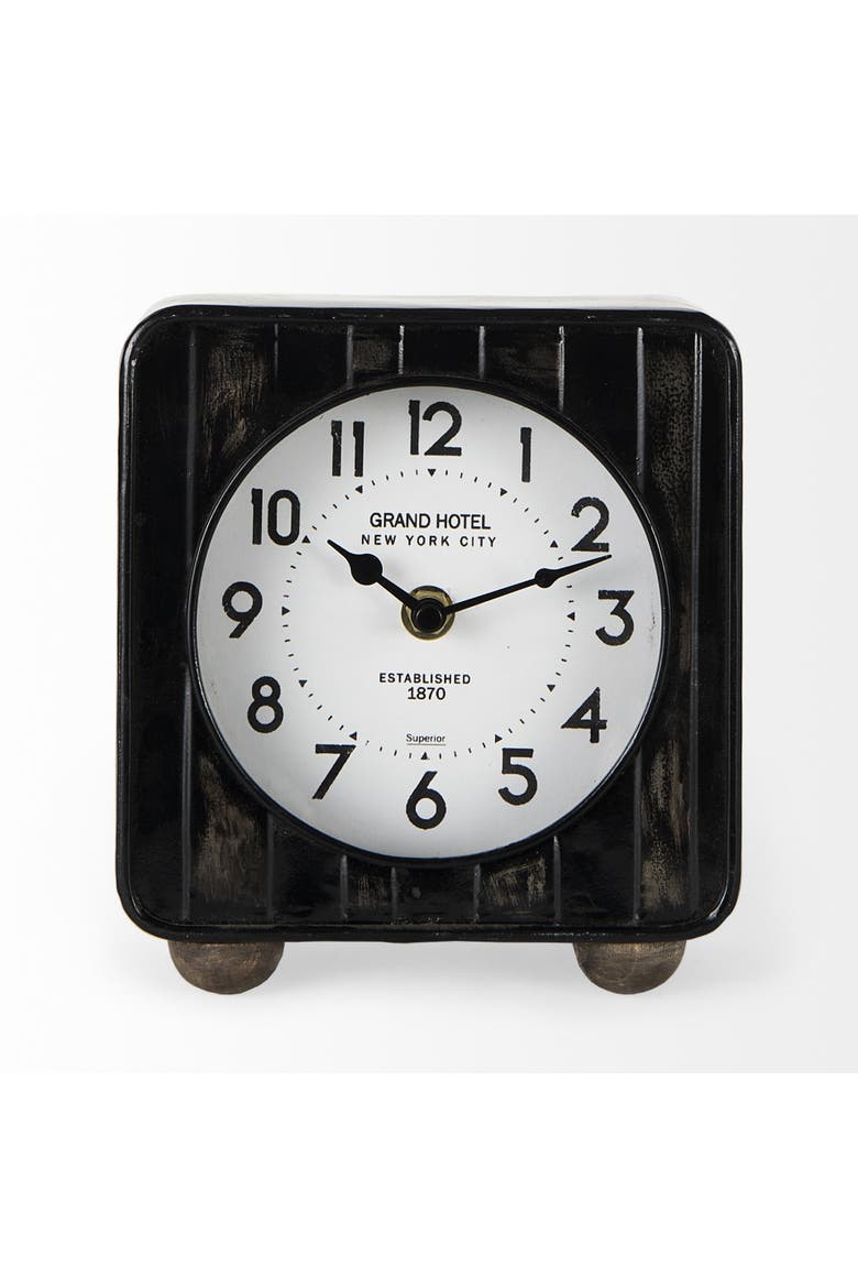 Karl Rustic Iron Rounded Square Table Clock, Alternate, color, Black
