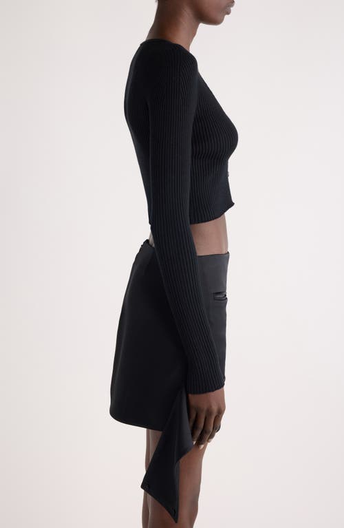 Shop Courrèges Solar Light Crop Cotton & Merino Wool Rib Cardigan In Black