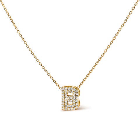 10K Gold Diamond Accent "A-Z" Initial Bubble Pendant Necklace