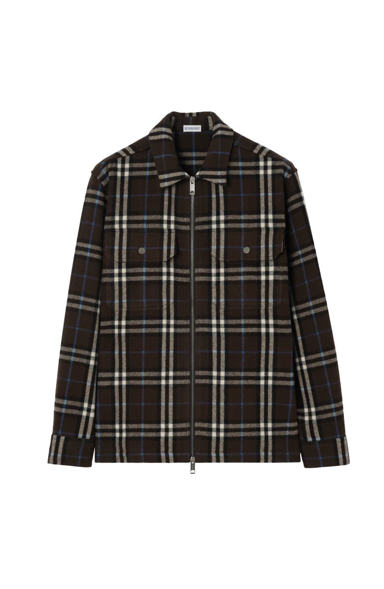 Burberry Check Wool Flannel Overshirt, Main, color, Snug Brown