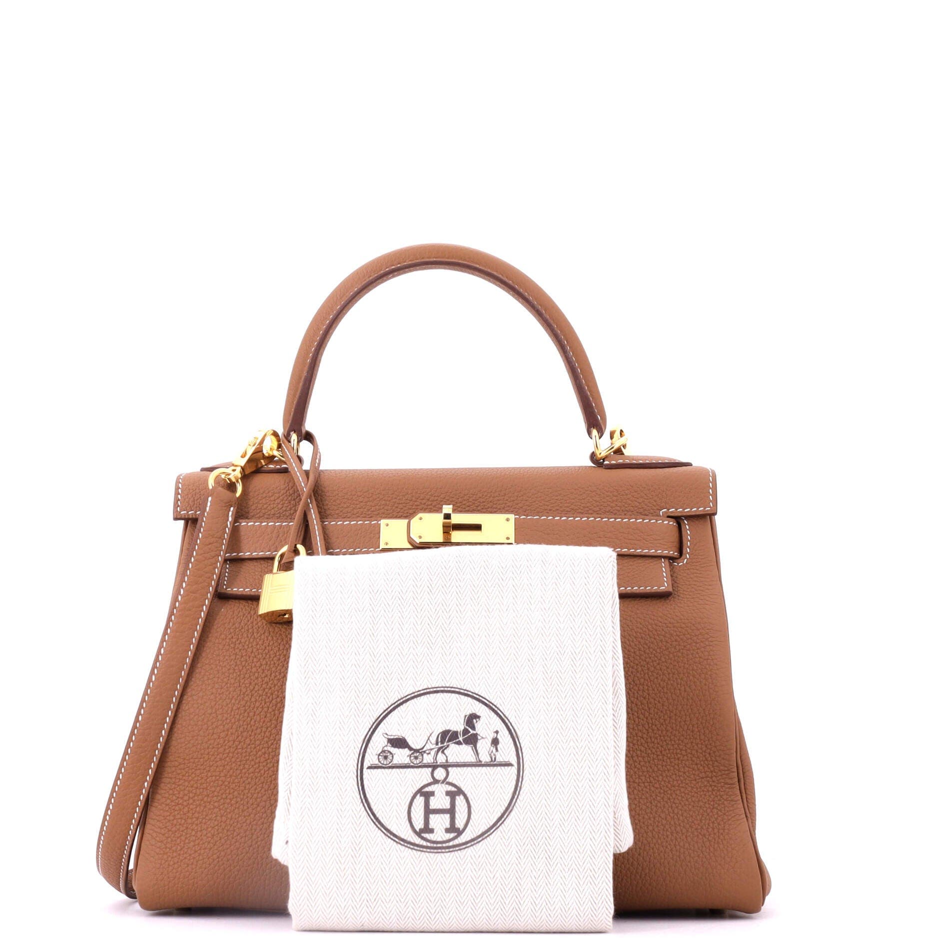 Pre-Owned Hermes Kelly Handbag Brown Togo with Gold Hardware 28, Alternate, color, Gold
