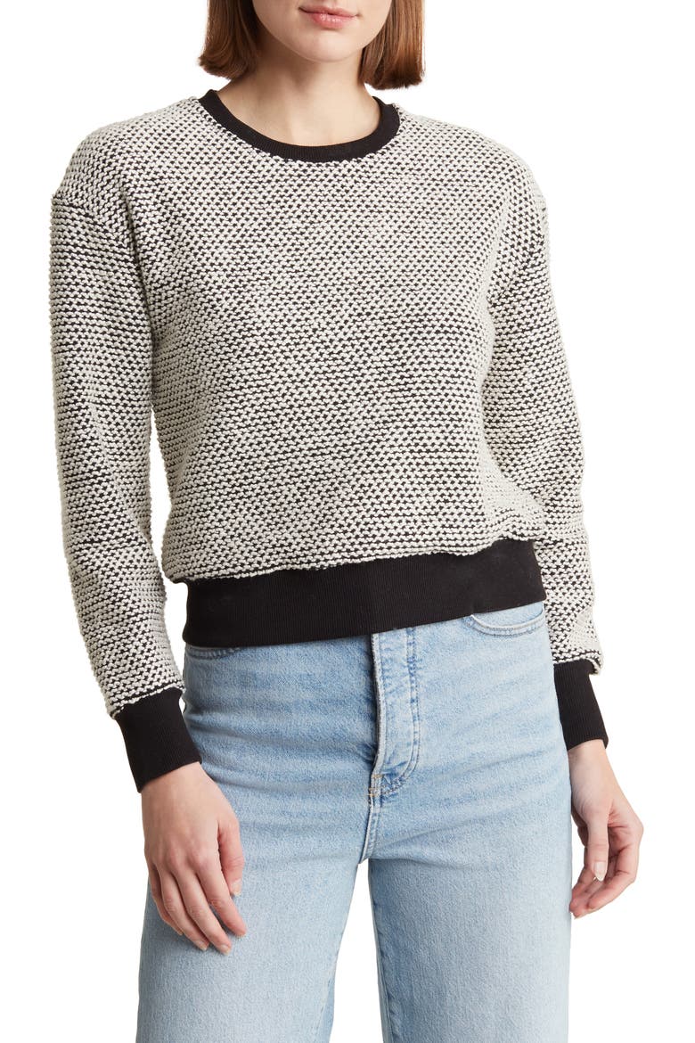 Bird's Eye Cotton Blend Sweatshirt, Main, color, BLACK/ WHITE