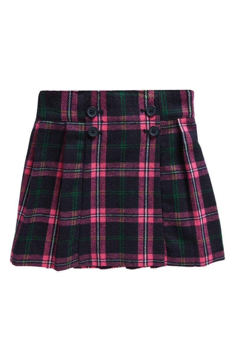 Mini Boden Kids' The Kilt Plaid Button Front Skirt, Main, color, Navy / Pink Check
