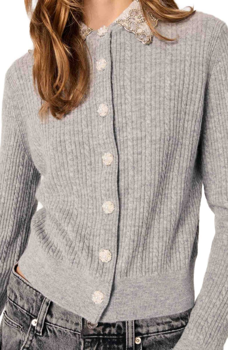 maje Cardigan with removable collar, Alternate, color, 