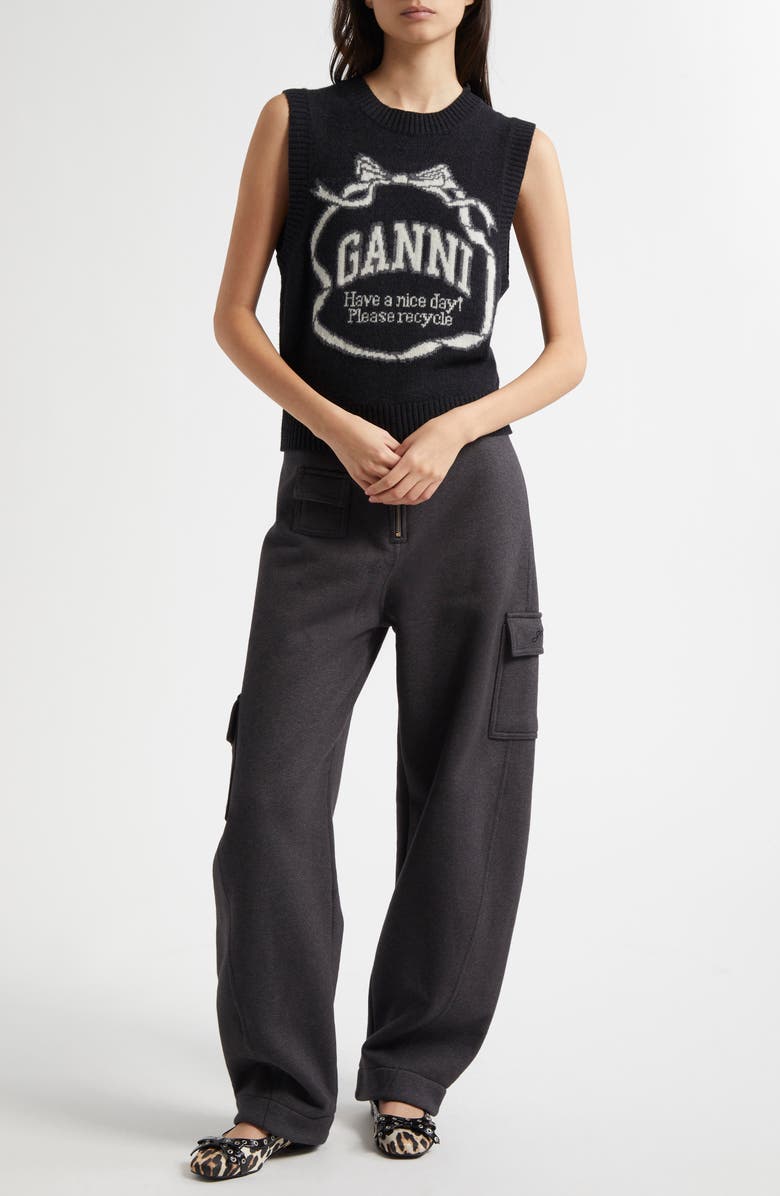 Ganni Logo Graphic Wool Blend Sweater Vest, Alternate, color, 