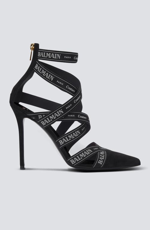 BALMAIN COUTURE SUEDE HEELS WITH BALMAIN RIBBON MOTIF