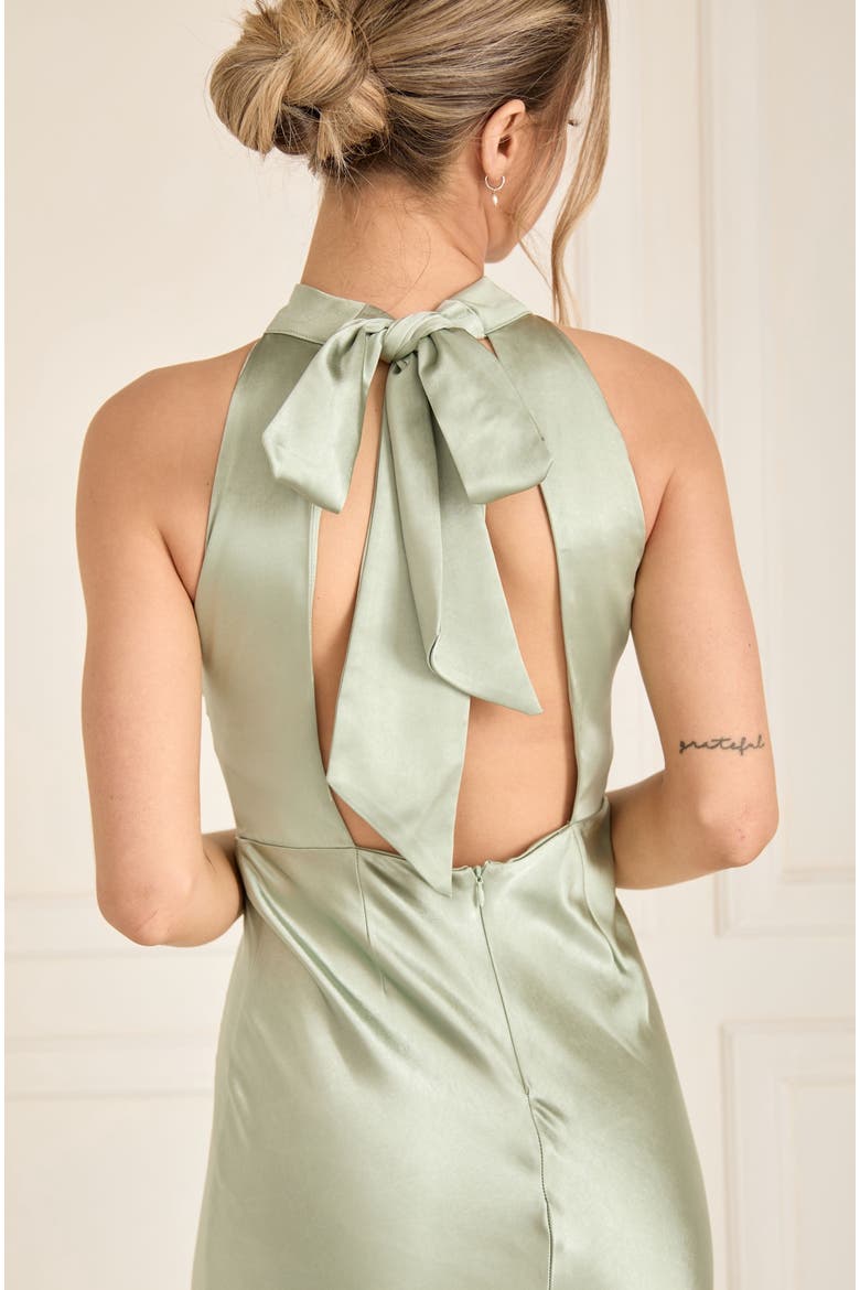Halter Neck Satin Bridesmaid Dress, Alternate, color, Sage
