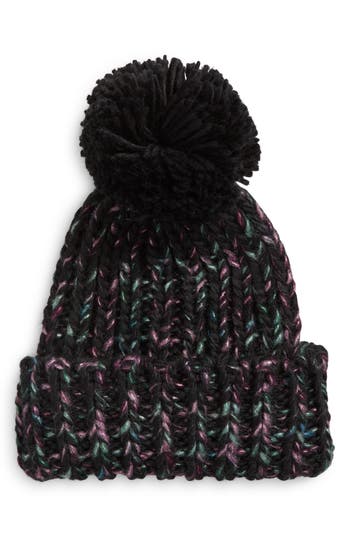 Melrose And Market Metallic Pompom Beanie In Black