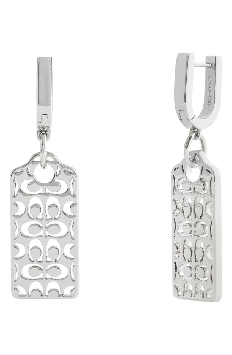 COACH Cutout Hangtag Drop Earrings, Main, color, Rhodium