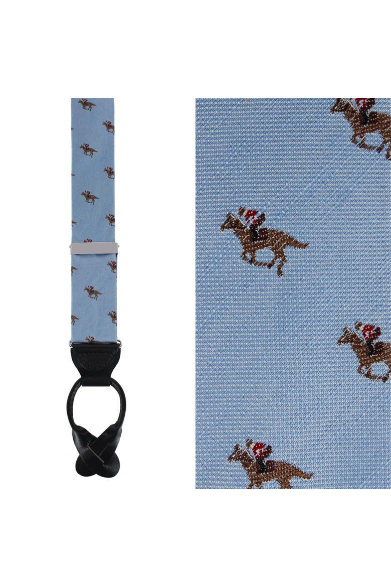 Down The Stretch Racehorse Linen Blend Suspenders (Braces) & Bow Tie Bundle, Alternate, color, Light Blue