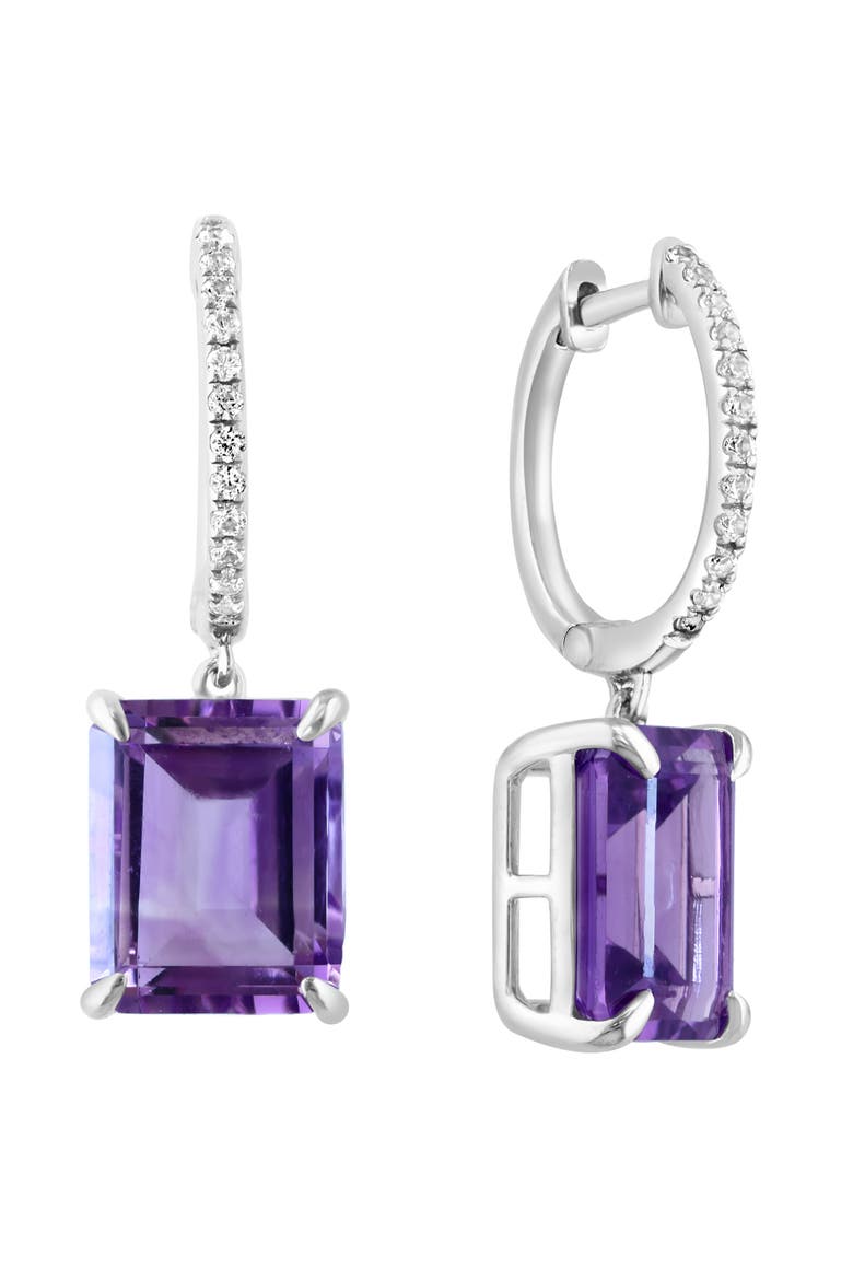 925 Sterling Silver Emerald Cut Amethyst & White Sapphire Drop Earrings, Alternate, color, Sterling Silver