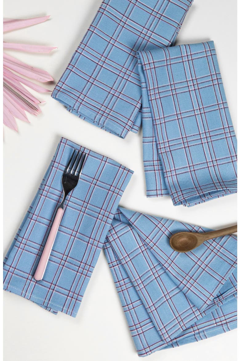 Chiapas Handwoven Plaid Cotton Napkins, Set of 4, Main, color, Blue