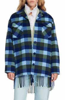 SANDRO Claira Fringe Wool Blend Jacket