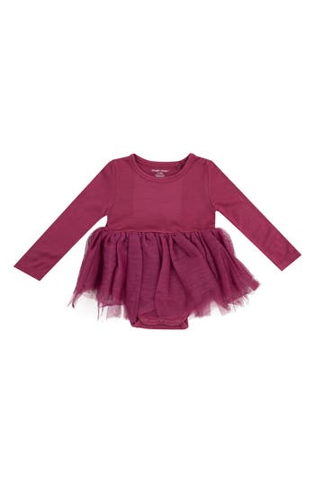 Angel Dear Rib Tutu Skirted Bodysuit In Burgundy