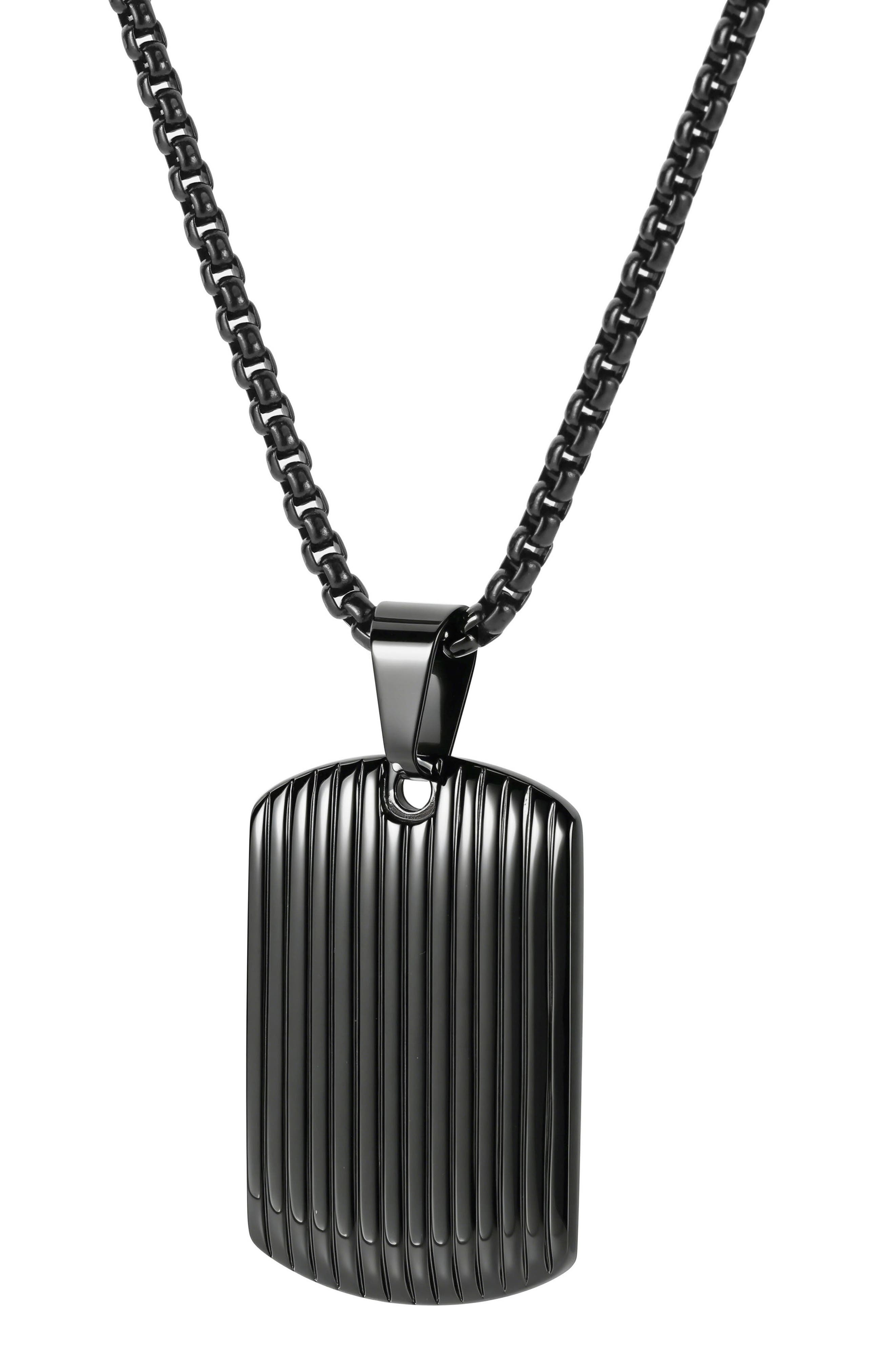 GEOFFREY BEENE Men's Stainless Steel Textured Dog Tag Pendant Necklace