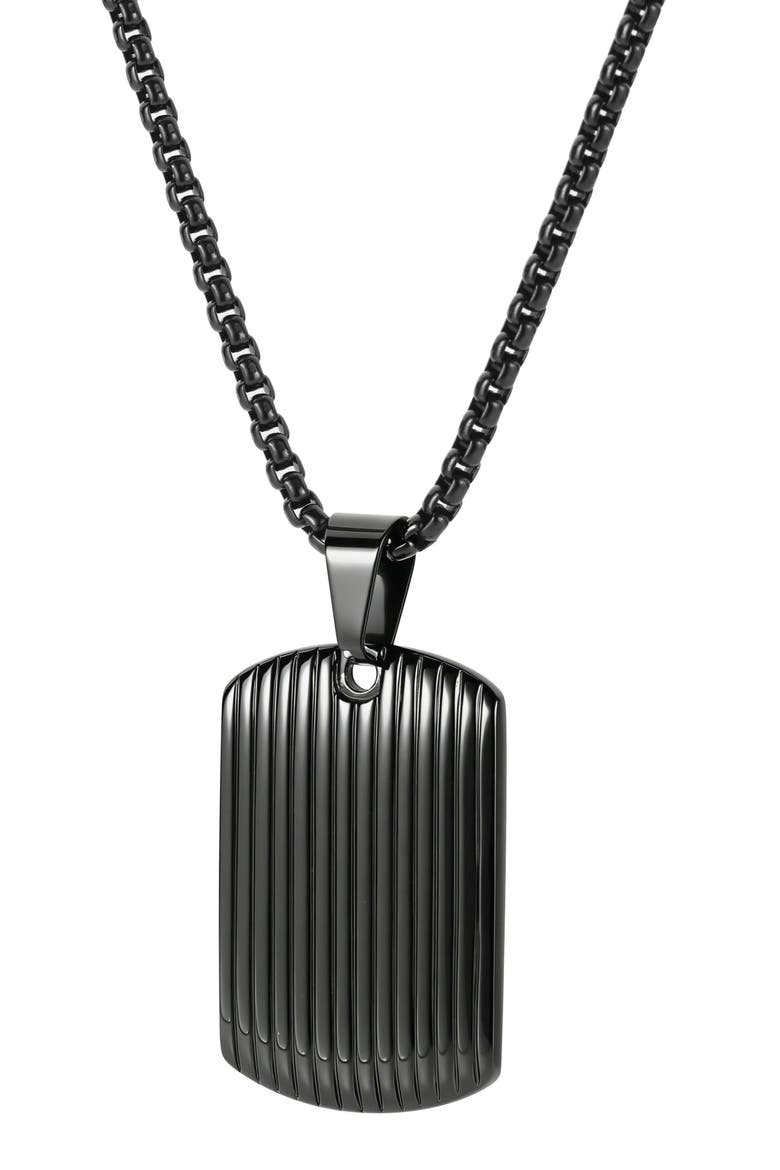 Men's Stainless Steel Textured Dog Tag Pendant Necklace, Main, color, BLACK